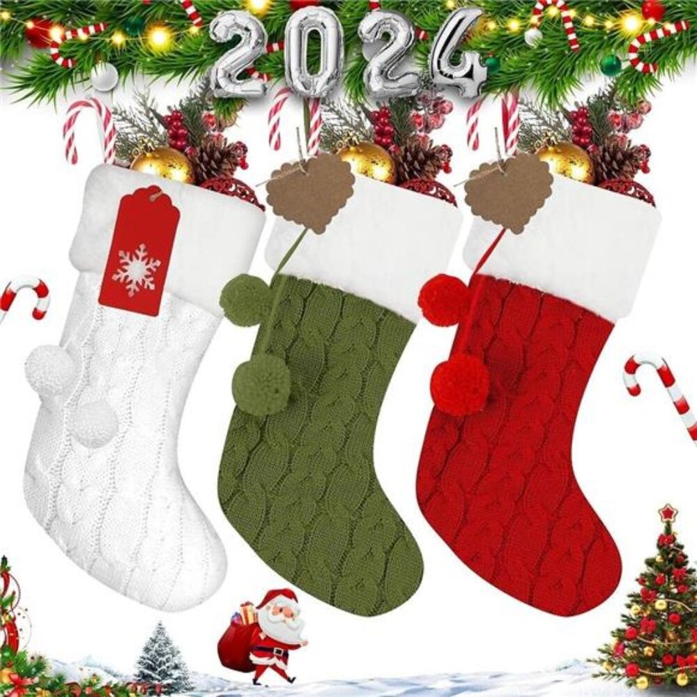 Personalized Christmas Stockings -Set of 3 with 50 Pcs Name Tags, Large Xmas